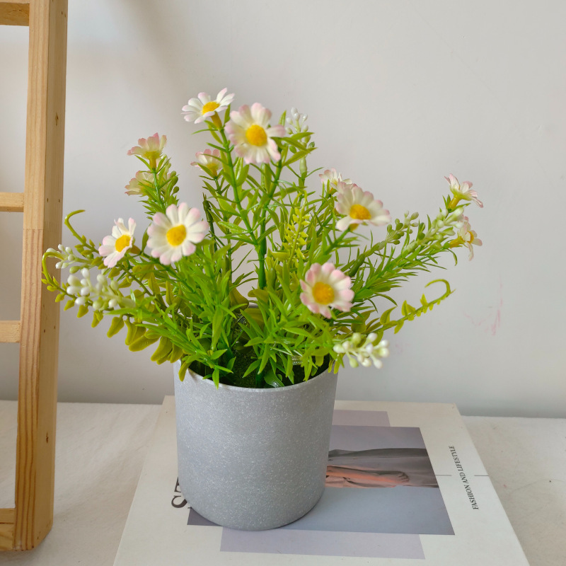 Simulación de flores en maceta pequeña margarita bonsai pequeño fresco pequeño conjunto de plantas en maceta falsas plantas de imitación al por mayor image 9