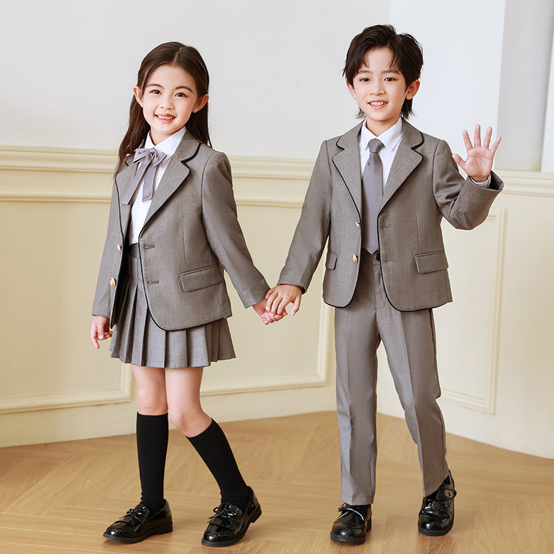 Uniforme escolar para niños, estilo universitario, chaqueta de traje de escuela primaria, vestido de estilo británico, uniforme de clase de jardín de infantes, traje gris