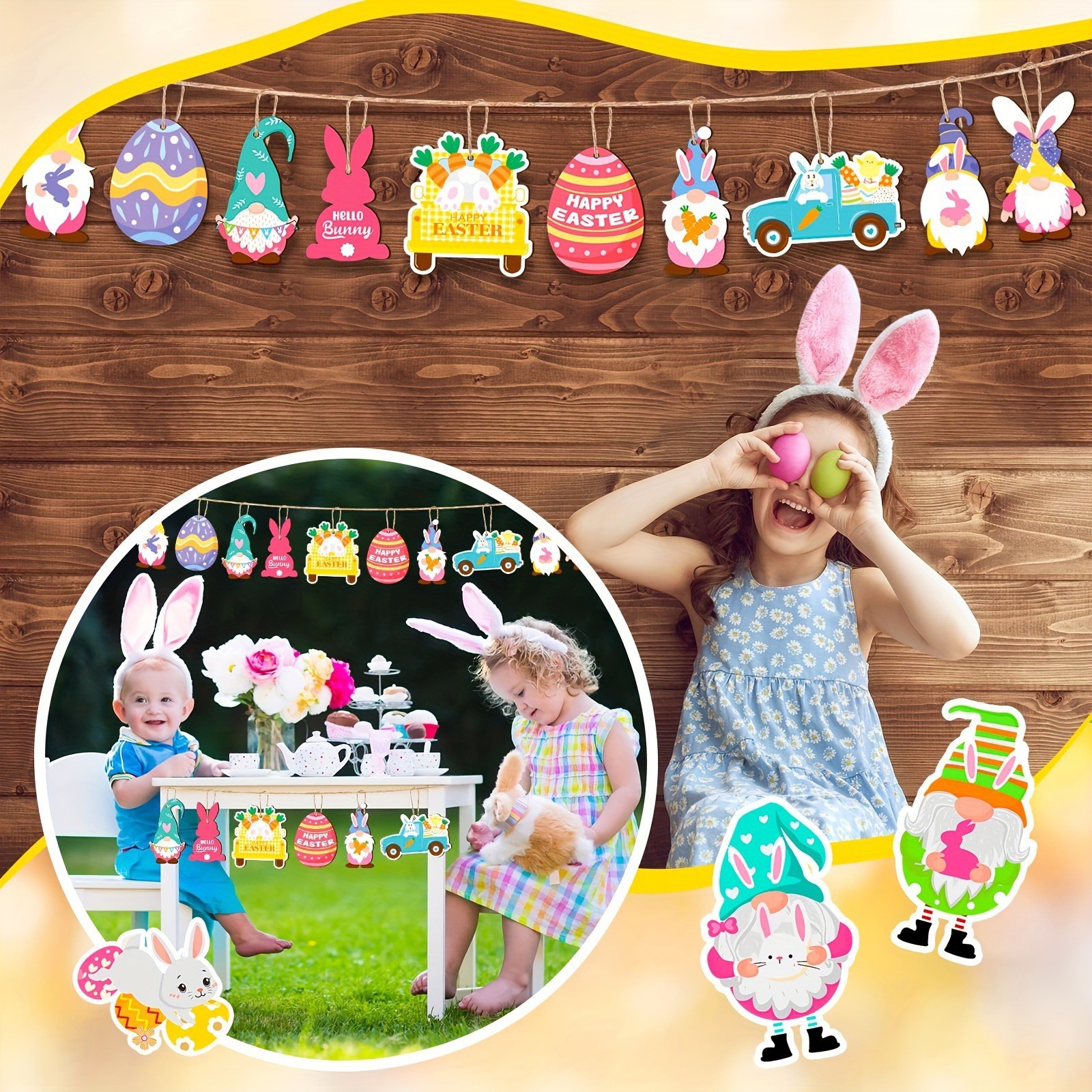 Conjunto de 36 Pascua de madera lista múltiples patrones juego doorplate colgante Pascua