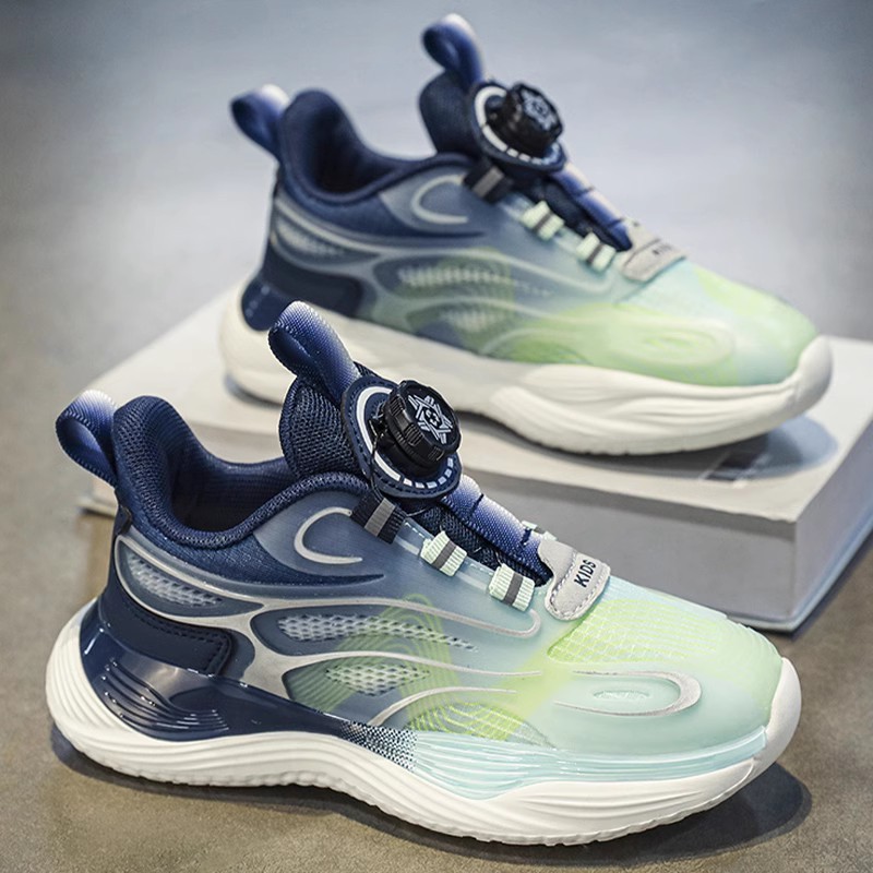 Boys' Shoes Spring and Summer Mesh and Leather Breathable Children's Sports Shoes for Middle and Large Children Boys Swivel Buckle Running Shoes