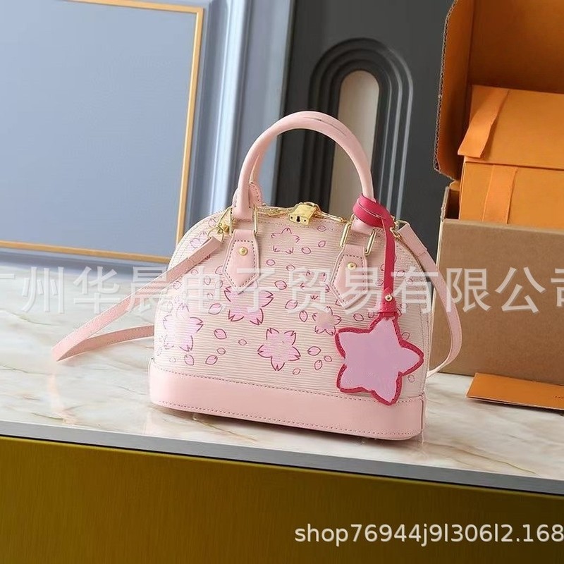 新しいプリント桜チェリーシリーズハンドヘルドレディースバッグ本革老眼シェルバッグシングルショルダーメッセンジャーバッグ卸売ファッション|undefined