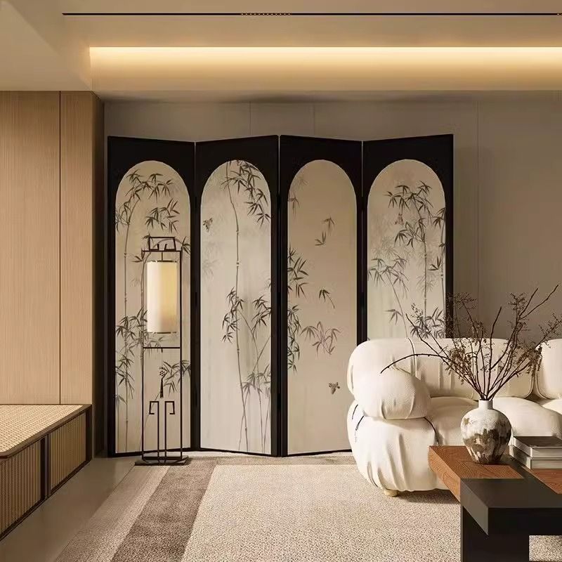 New Chinese Style Bamboo Screen Partition Living Room French Decoration Entrance Wall B&B Folding Mobile Tea Room Bamboo Folding Screen