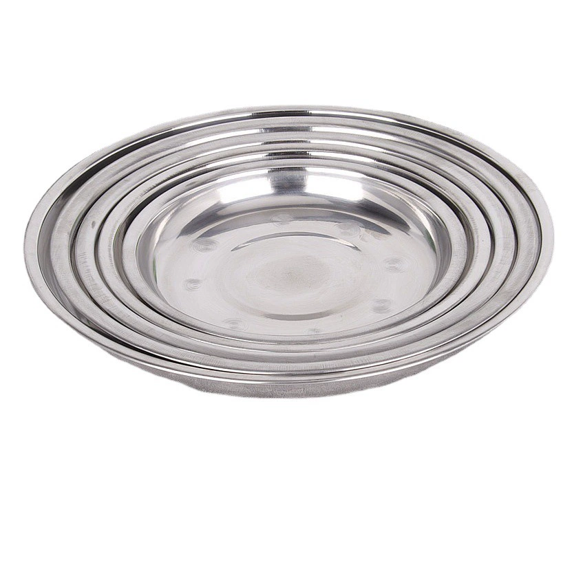 Производитель круглой тарелки из нержавеющей стали, круглая тарелка с магнитной немагнитной глубокой и мелкой круглой тарелкой, тарелка для овощей, тарелка для арахиса, тарелка для барбекю, плоская тарелка