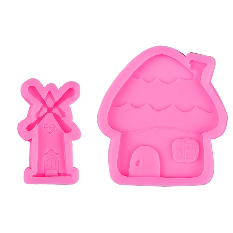 Molino de viento de agua camión de dibujos animados setas casa fondant galleta molde de silicona pastel plug-in decoración chocolate molde de silicona
