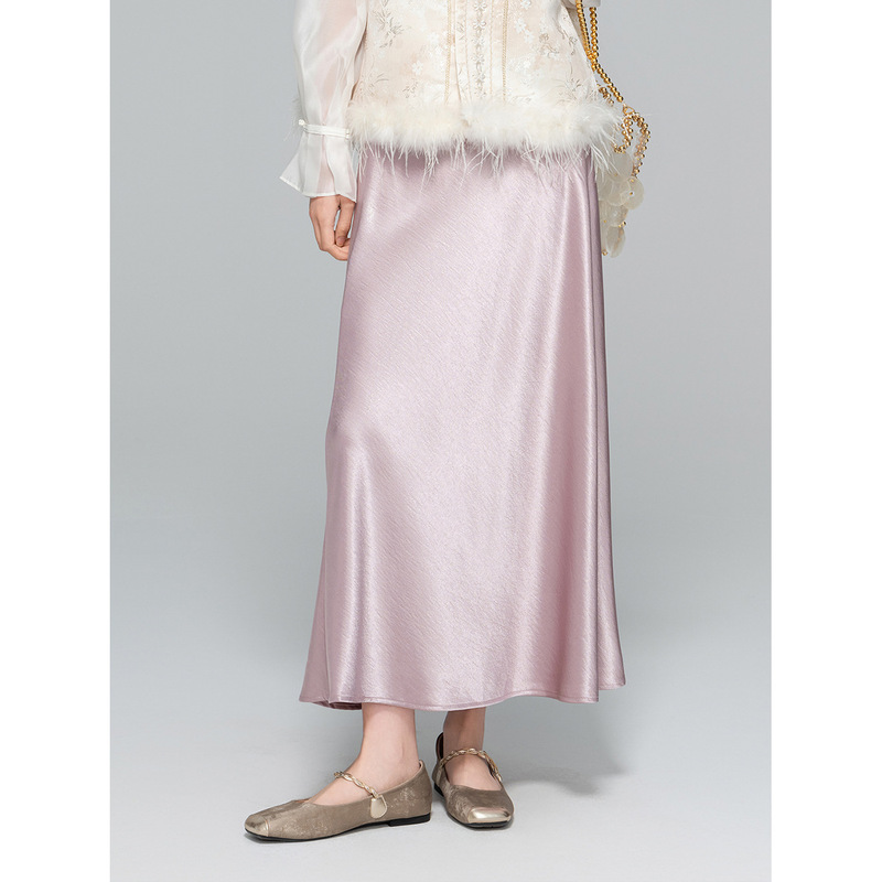 【Zhihetang】Smooth Acetate Satin Skirt for Women, High-Waisted, Slimming, Elegant A-Line Long Skirt, Fishtail Skirt 669