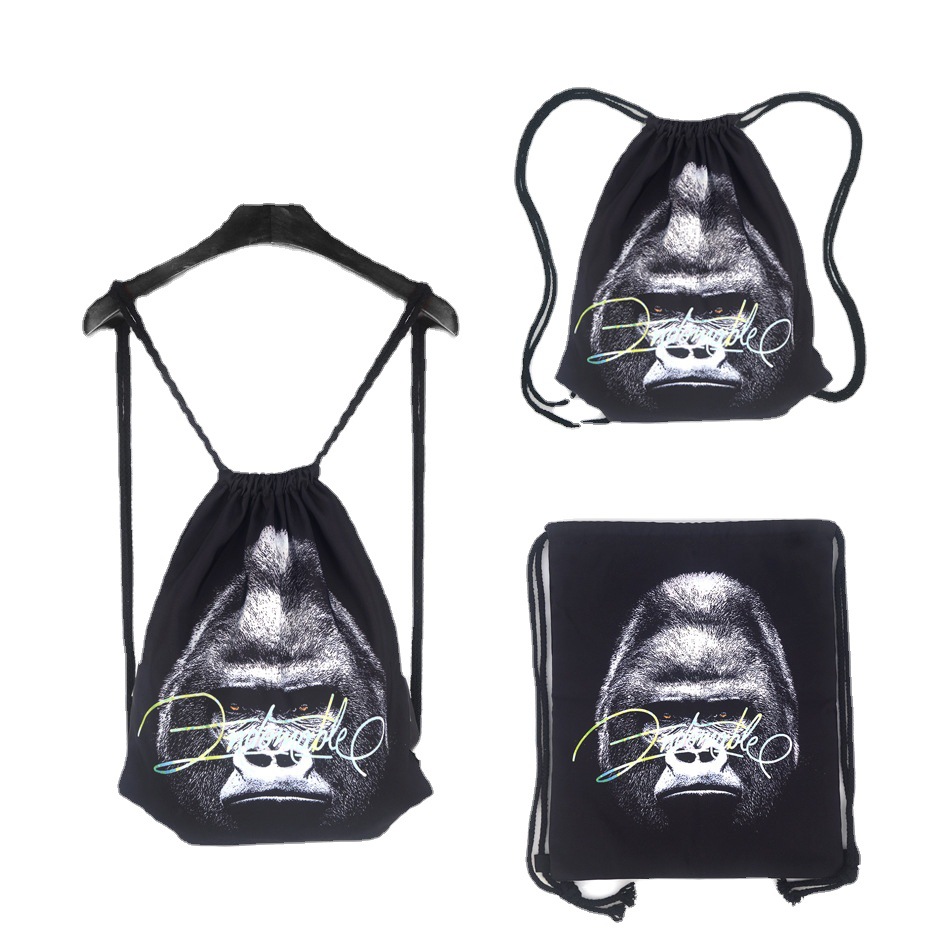 供应束口袋抽绳双肩包学生旅行复古印花斑动物拉绳包帆布购物袋