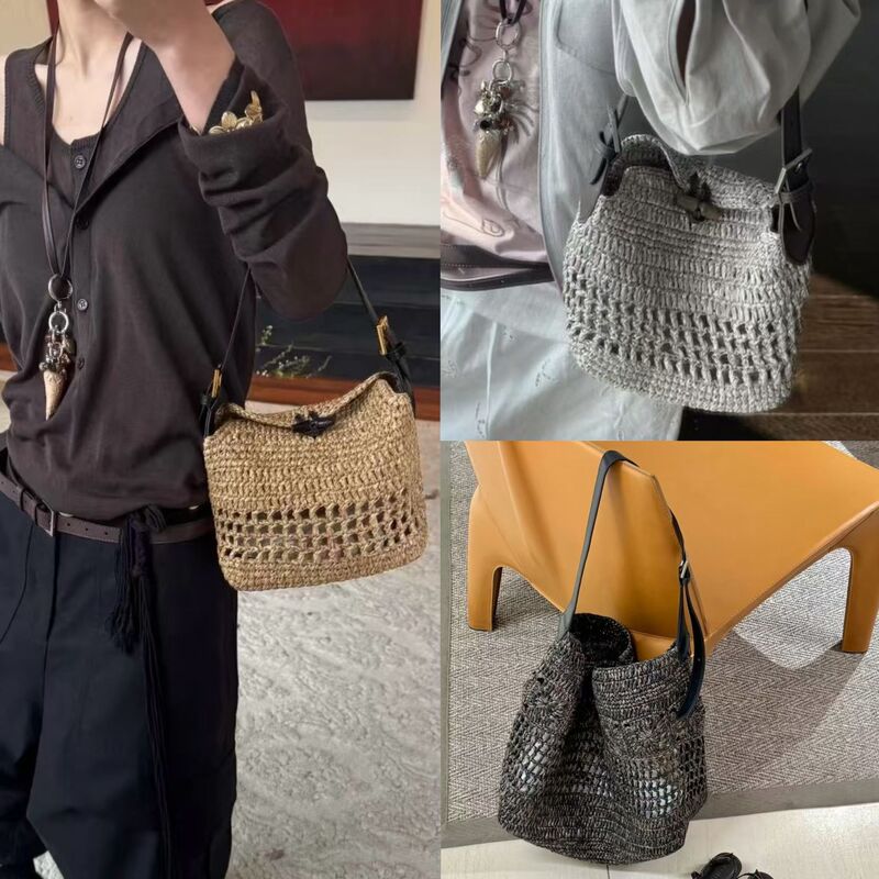 2026 New Style Handmade Crochet Shoulder Underarm Bag Straw Woven Bag Spring and Summer Retro Hand-Held Lunch Box Bag for Women Trendy
