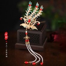 古风流苏发梳女明制烧蓝凤新中式步摇古风汉服唐风宋制发冠饰品