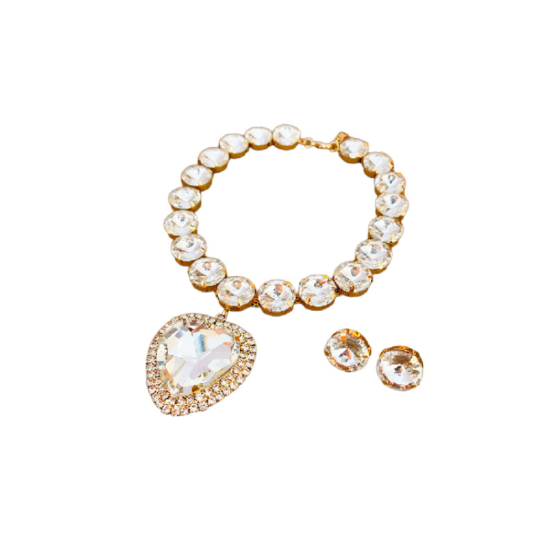 Collar redondo con diamantes de amor conjunto europeo y americano exagerado atmósfera de moda cadena clavícula ligera de lujo conjunto de joyas de alta calidad