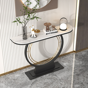 # Light Luxury Rock Board Hallway Table Wall Entrance Hallway Cabinet Modern Simple Super Narrow Decorative End View Table Semi-round Xuan