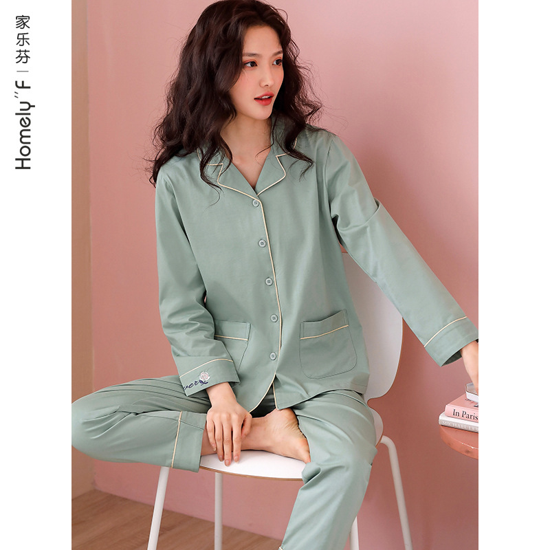 Pijamas de mujer primavera y verano 100% algodón manga larga homewear primavera y otoño traje fino de gran tamaño