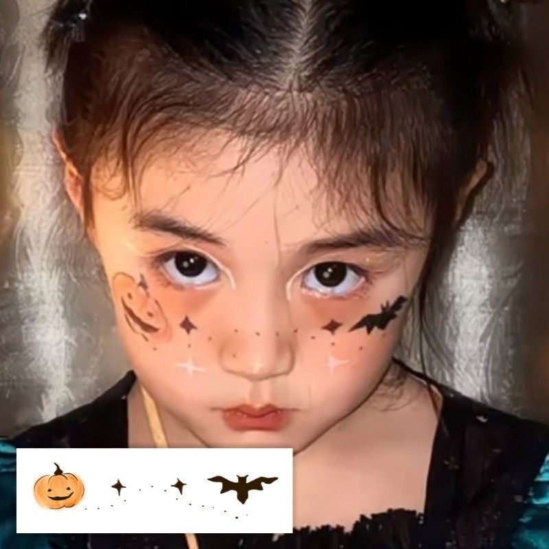 Halloween Kidsren's Tattoo Stickers Glitter Cartoon Pumpkin Creative Face Stickers Bat Ghost Spider Suture Wound