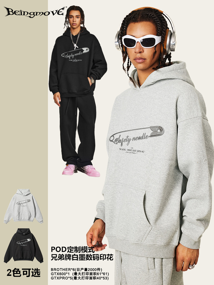 2025 otoño americano nicho marca de moda pin impresión hoodie vibe suelta casual hoodie hombre