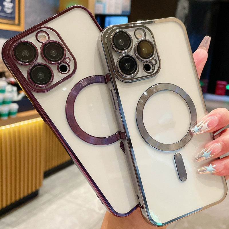 Funda para teléfono iphone16promax 16 transparente 16plus magnético Apple 15 patrón de CD suave 14 nicho 13