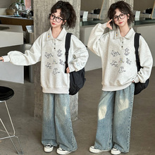 女童秋装卫衣POLO衫2025春秋刺绣新款洋气儿童卫衣小女孩休闲上衣