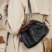 头层真皮女包串珠手提包包2025新款新中式珠子包特色手抓纹饭盒包