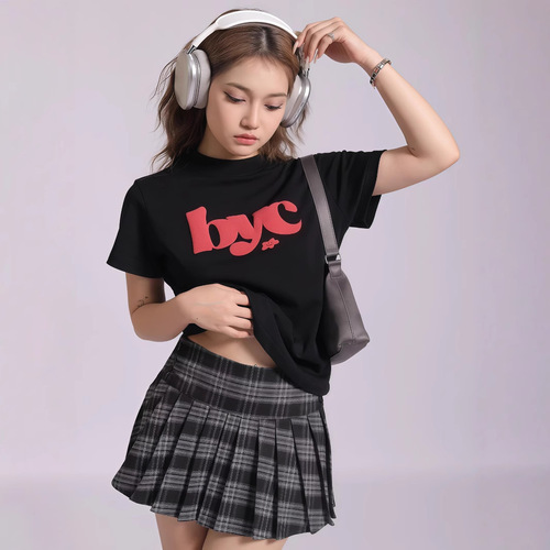 Foam Print Regular Fit Short Sleeve T-Shirt for Women 2025 Summer Stylish Round Neck Student Top Women's Fashion