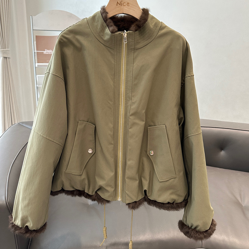2025新款冬季进口整皮兔毛皮草皮毛一体两面穿年轻款休闲派克服女|undefined