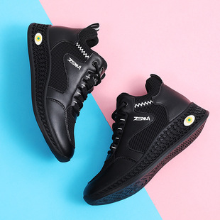 New Casual Sports women's shoes spring and autumn leather soft bottom non-slip black work travel mom shoes single cotton optional