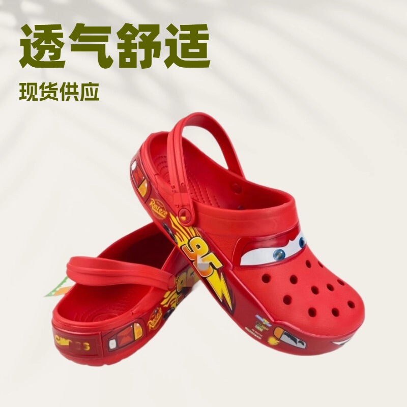 Crocs Shoes Carlo Bambino Mcqueen 95 Car Adult Led Flashing Shoes Beach Shoes Breathable Non-Slip Sandals