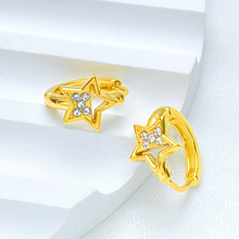 跨境欧美复古网红五角星开口耳环真空镀18K金小众轻奢高级感饰品