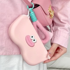 Pink silicone glasses box high-value sausage mouth kawaii portable sunglasses storage bag sunglasses bag pendant