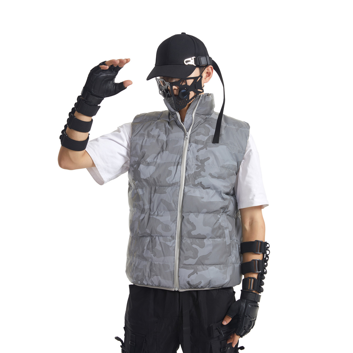 Vêtements pour hommes Nouveau gilet réfléchissant de camouflage d'extérieur d'automne et d'hiver manteau en coton col montant gilet lumineux épais et chaud_voghion.com