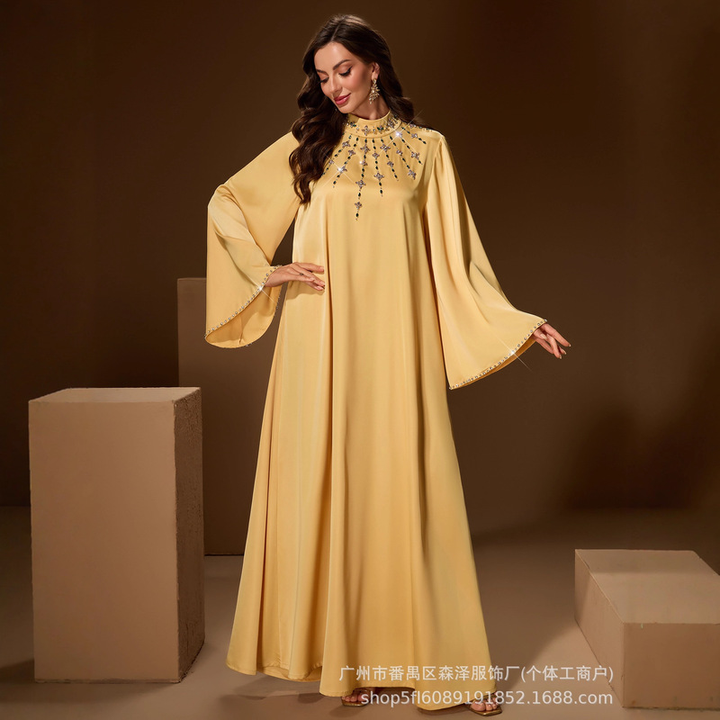 Middle East Cross-Border New Muslim Dubai Diamond Dress Fashionable Evening Dress Loose Long Skirt Robe