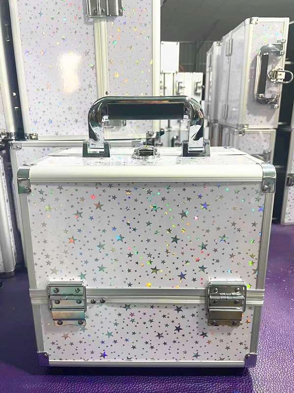 Venta caliente transfronteriza patrón de diamante ABS portátil de aleación de aluminio caja de cosméticos con bandeja espejo esmalte de uñas caja de almacenamiento de gran capacidad