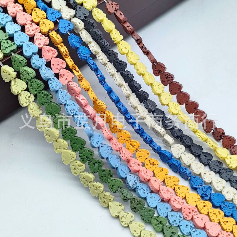 New colorful volcanic stone 6mm heart-shaped love beaded DIY jewelry accessories jewelry with spot wholesale
