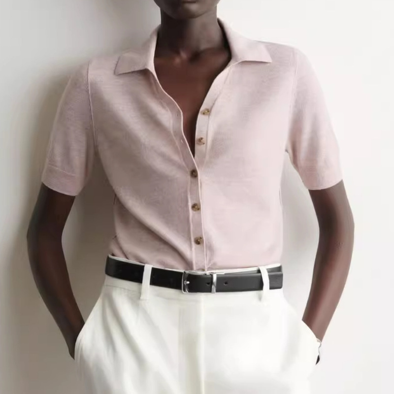 Cs Women's Clothing 2026 Spring New Standard Fit Wool Blend Short Sleeve Shirt Pink 1327267002