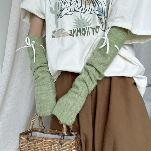 Green Soft Smoke ~ dark blue light blue * Bow Knitted Sleeve Academic Style Antique Autumn/Winter Japanese Style Wool Stack Sleeve