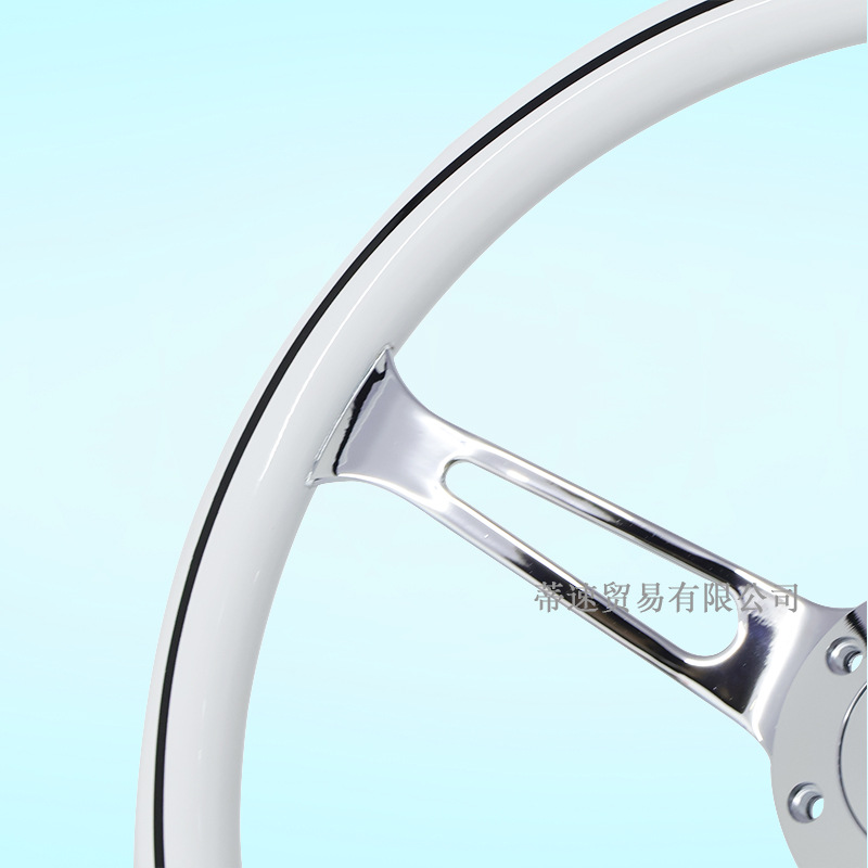 Direct from the manufacturer, car modification 15inch universal steering wheel, white 380MM electroplated steering wheel, hole spacing 70mm