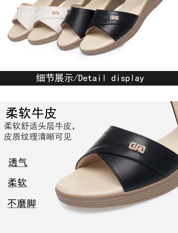 Sandal da nữ đế bệt chống trượt, quai chữ V đơn giản, thoải mái cho người lớn tuổi — Màu đen chi tiết 7
