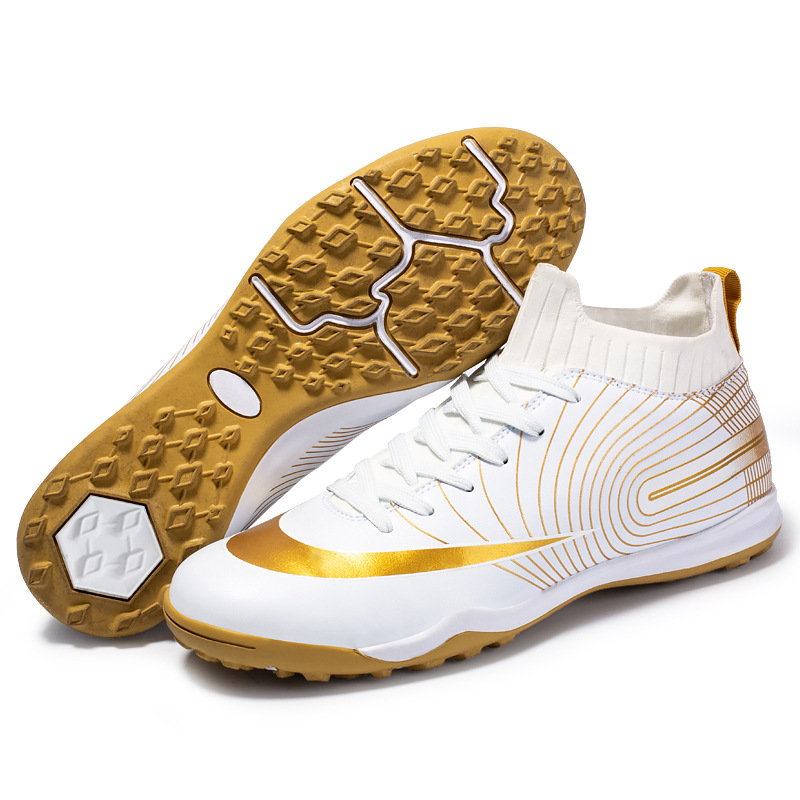 Local tyrant gold ag spike tf football shoes men's new high-top leather foot sports training shoes youth game football_voghion.com