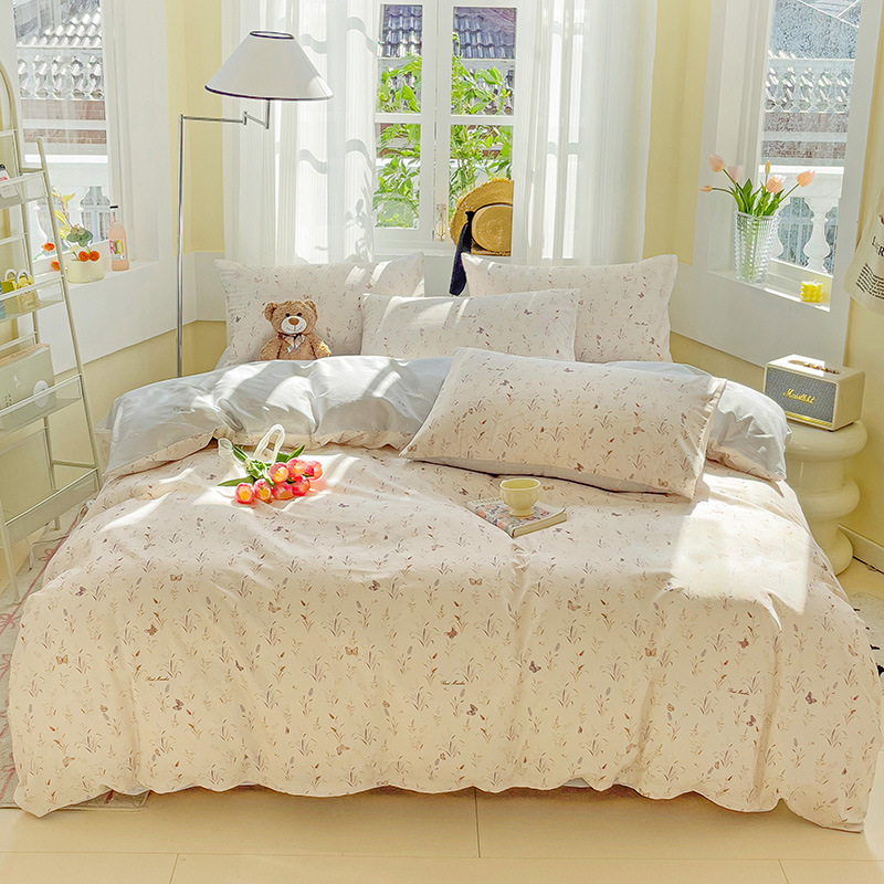 Solid Colour Cotton Bedding Set Nordic Style Duvet Cover And Sheet_voghion.com