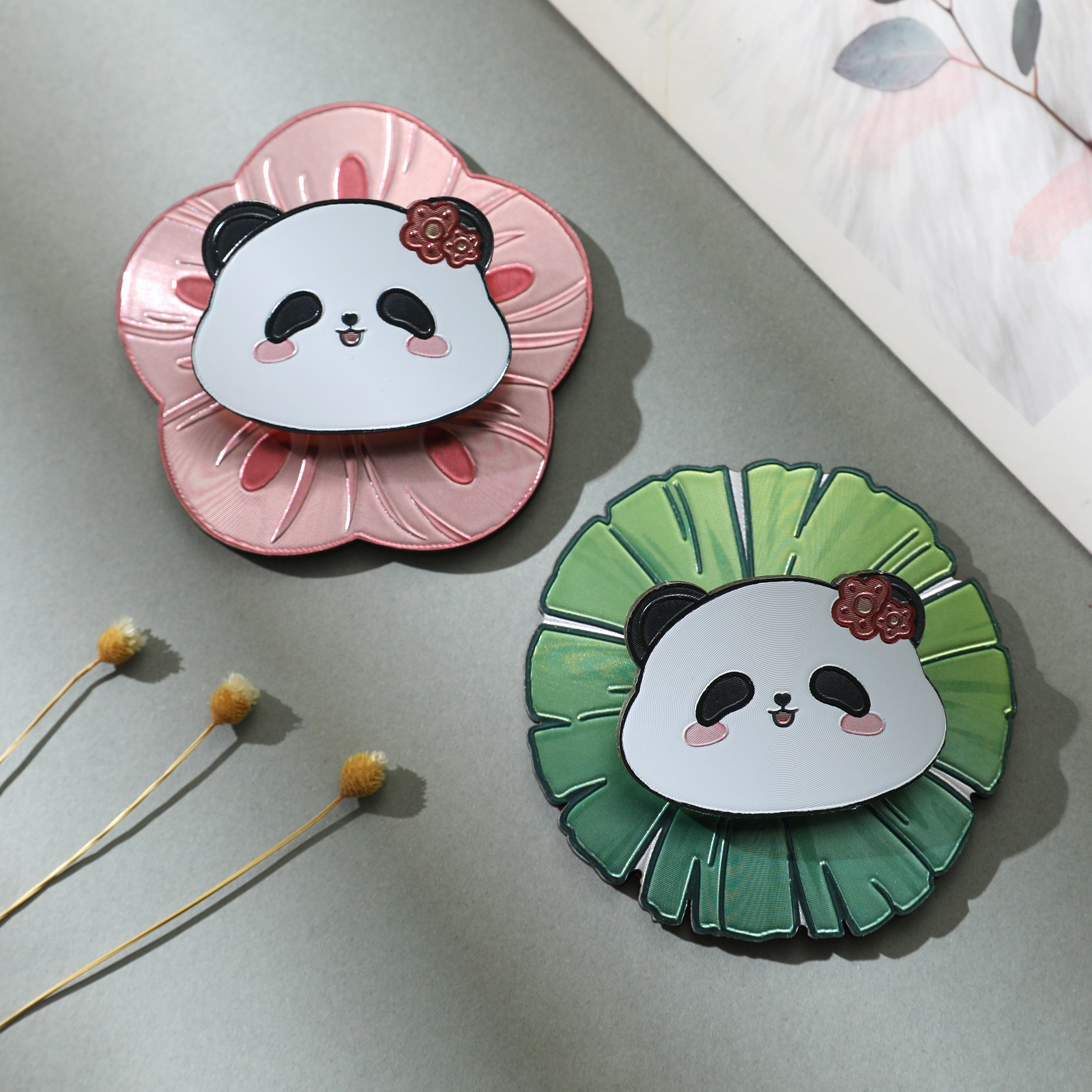 新款熊猫花花便签夹磁吸冰箱贴原创旅行城市纪念品木质银箔冰箱贴