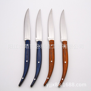 Factory Color Wooden Handle Steak Knife Stainless Steel Steak Knife Hotel High-End Western Food Knife Kitchen Commercial Saw Steak Knife Foreign Trade