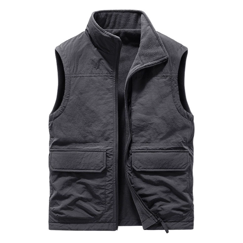 Осенне-Зимний новый мужской уличный двухсторонний жилет на флисовой подкладке, повседневный рабочий жилет с несколькими карманами, куртка без рукавов