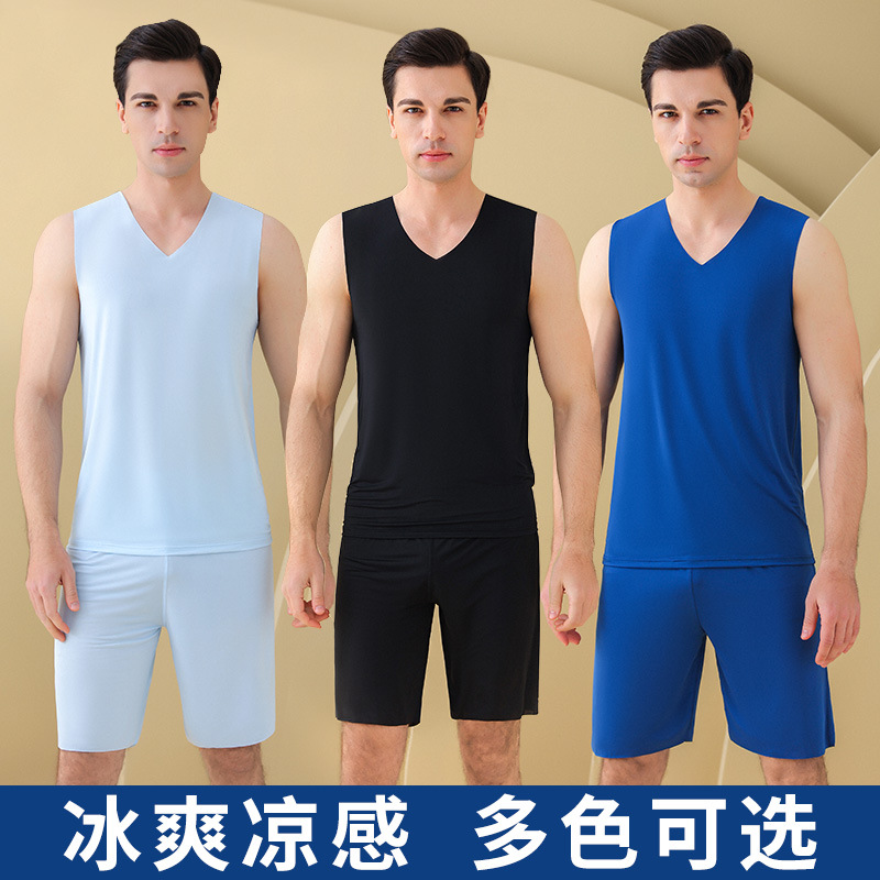 【凉感】冰丝睡衣男夏季薄款背心短裤青少年外出家居服套装