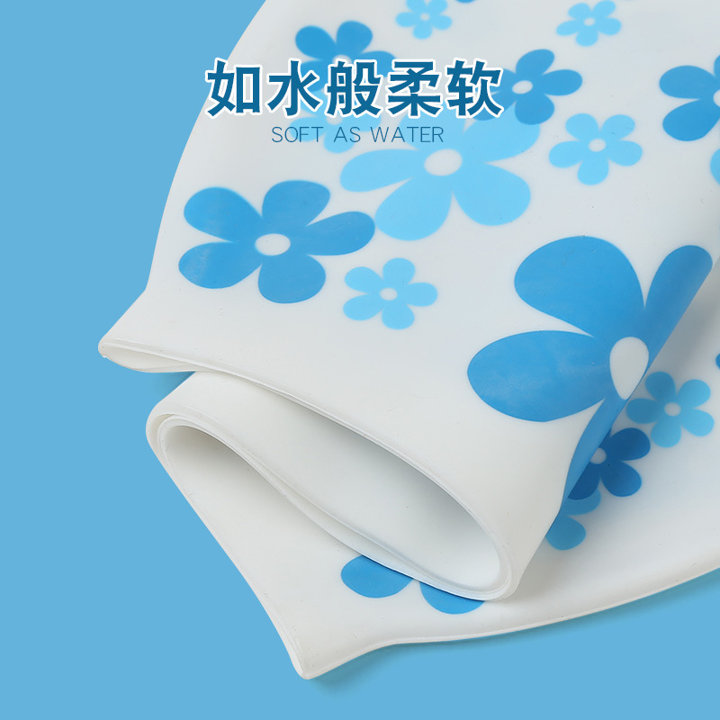Gorro de baño estampado de silicona para hombres y mujeres adultos y niños patrón de flor universal protección auditiva impermeable gorro de baño al por mayor