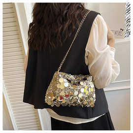 小香风亮片手提包包女2025新款韩版潮时尚单肩斜挎包晚宴包