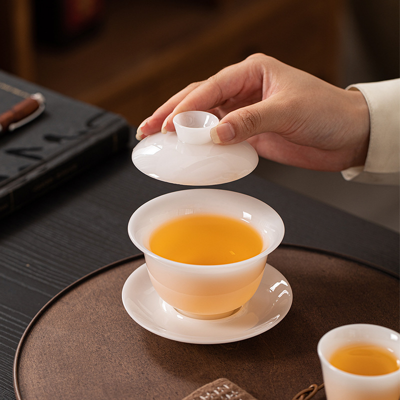 冰种璞玉瓷悬停盖碗茶杯白瓷三才茶碗套装家用茶具大号不烫手单个|undefined