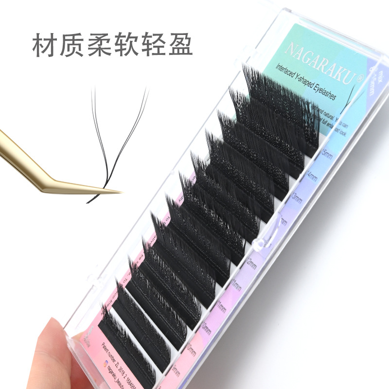 NAGARAKU Fox gran angular L LU deformado Y-tipo injerto pestañas yy mamá nacido malla tejida suave pestañas postizas