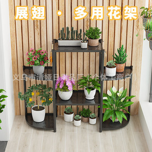 New Flower Stand Balcony Integrated Multi-Layer Movable Plant-Specific Flower Pot Display Rack Plant Stand Direct Sales