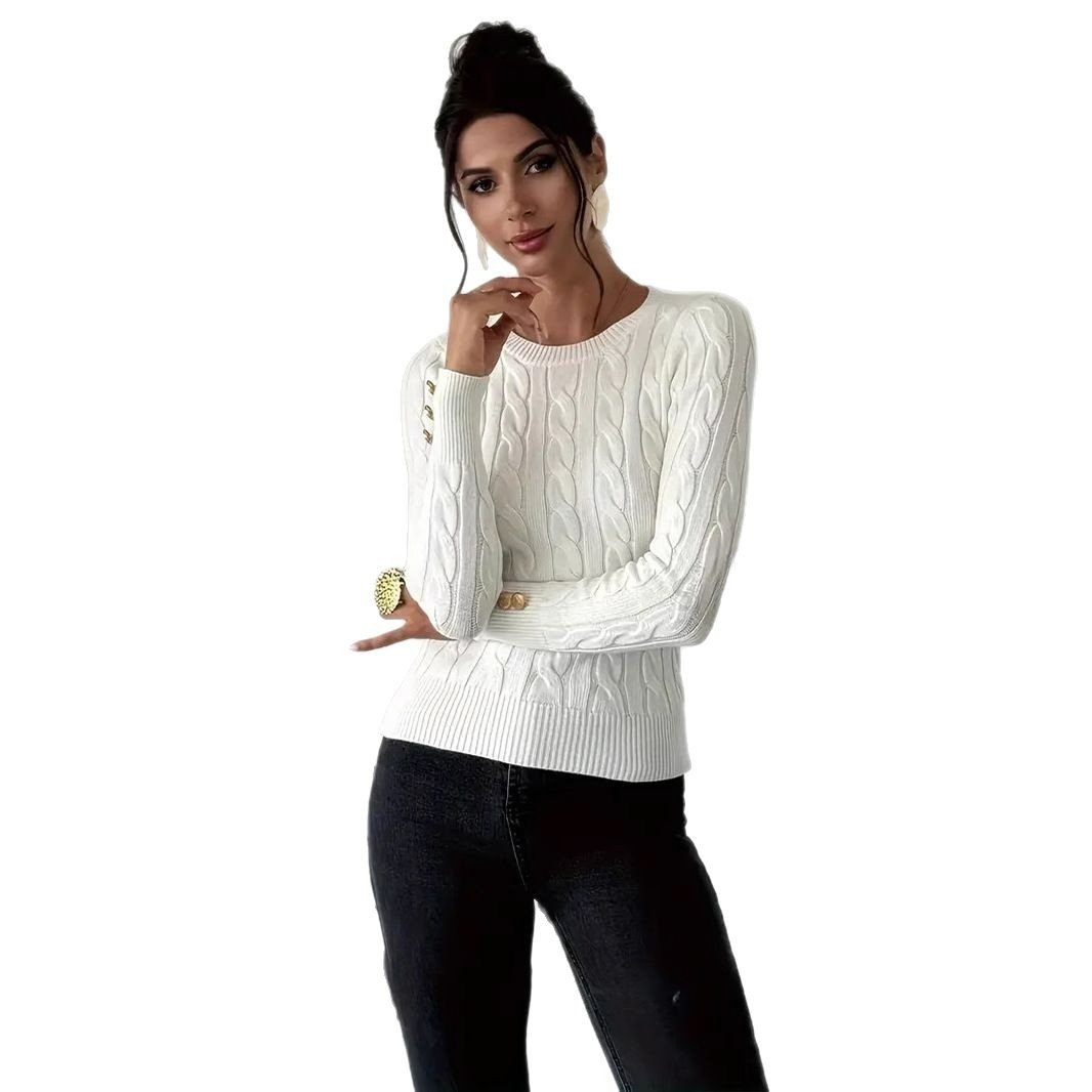 Women's Knitted Long Sleeve Turtleneck Sweater With Cable Twist Design - Classic Retro Style Casual Wear In White (S/M/L/Xl)_voghion.com