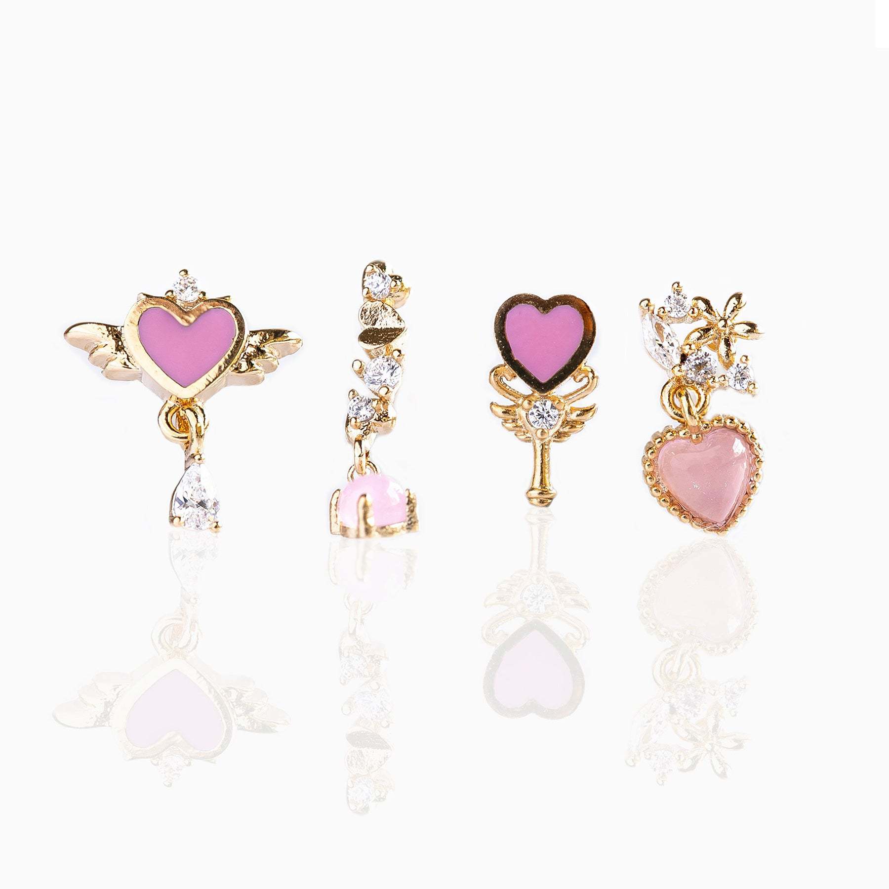 Pink Oil Drop Heart Stud Earrings 18k Gold Non-fading Earring Heart-shaped Ear Stud display picture 5