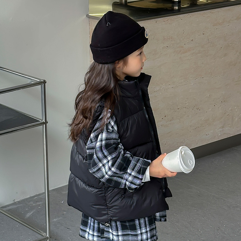 2024 nuevo otoño y invierno para niños y niñas, chaleco de invierno para niños, chaqueta de hombro negra, abrigo de moda