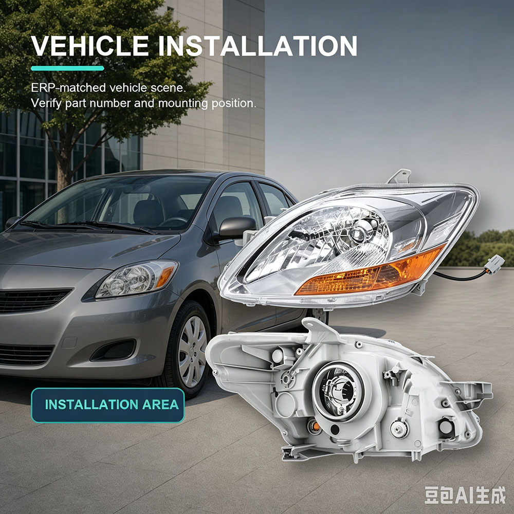Compatible with 2007-2011 Toyota Yaris Vios front headlights, left side headlight / right side headlight, front of the vehicle