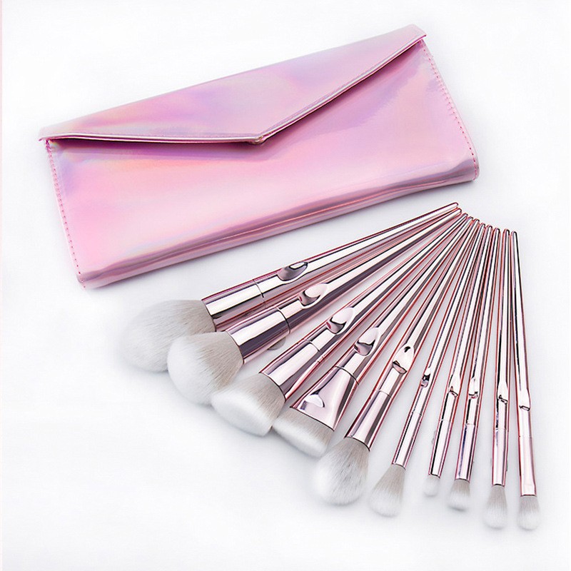 Nuevo set de 10 brochas de maquillaje color oro champán, juego completo de brochas, brocha para sombras de ojos, brocha para polvos, herramientas de belleza, venta al por mayor en stock